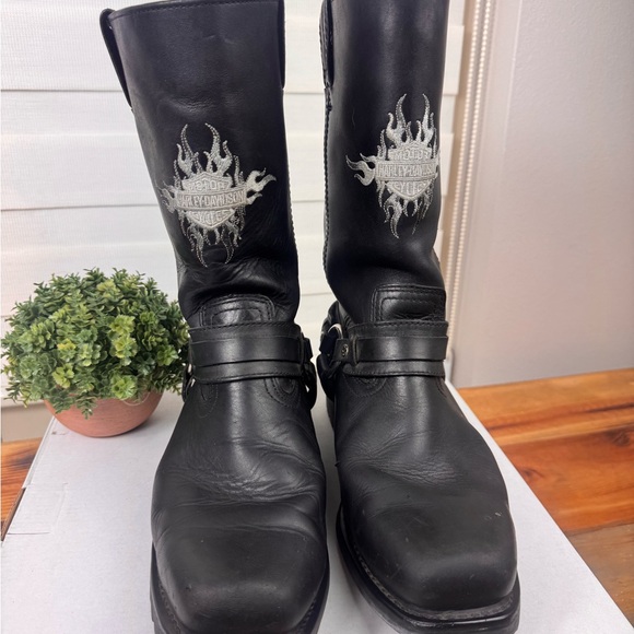 Harley Davidson Black Leather Men\'s Boots 9.5 biker riding motorcycle main image 11